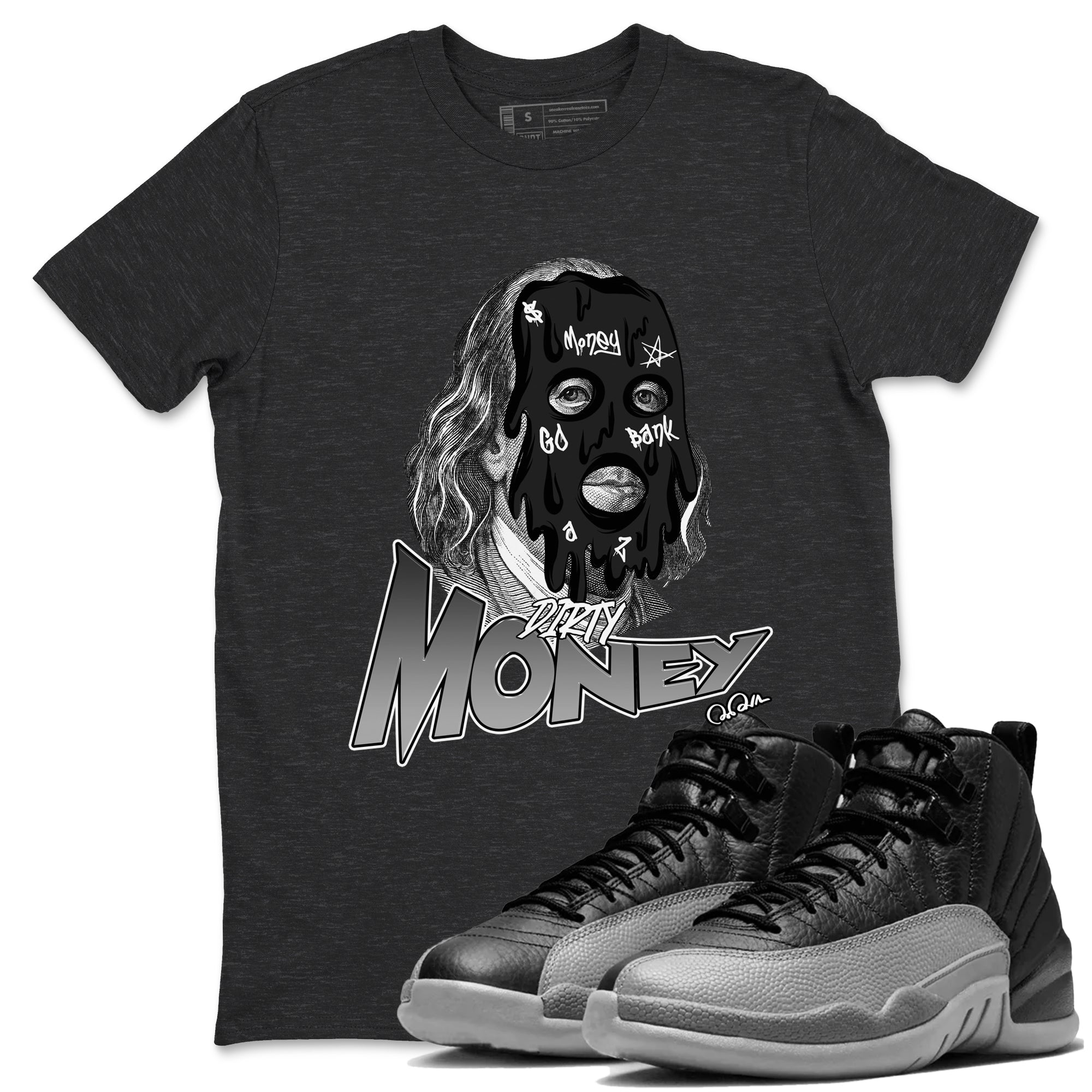 12s Black Wolf Grey shirts to match jordans Dirty Money sneaker match tees Air Jordan 12 Barons match shoes to clothes SNRT Sneaker Tees unisex cotton Charcoal Heather 1 shirts