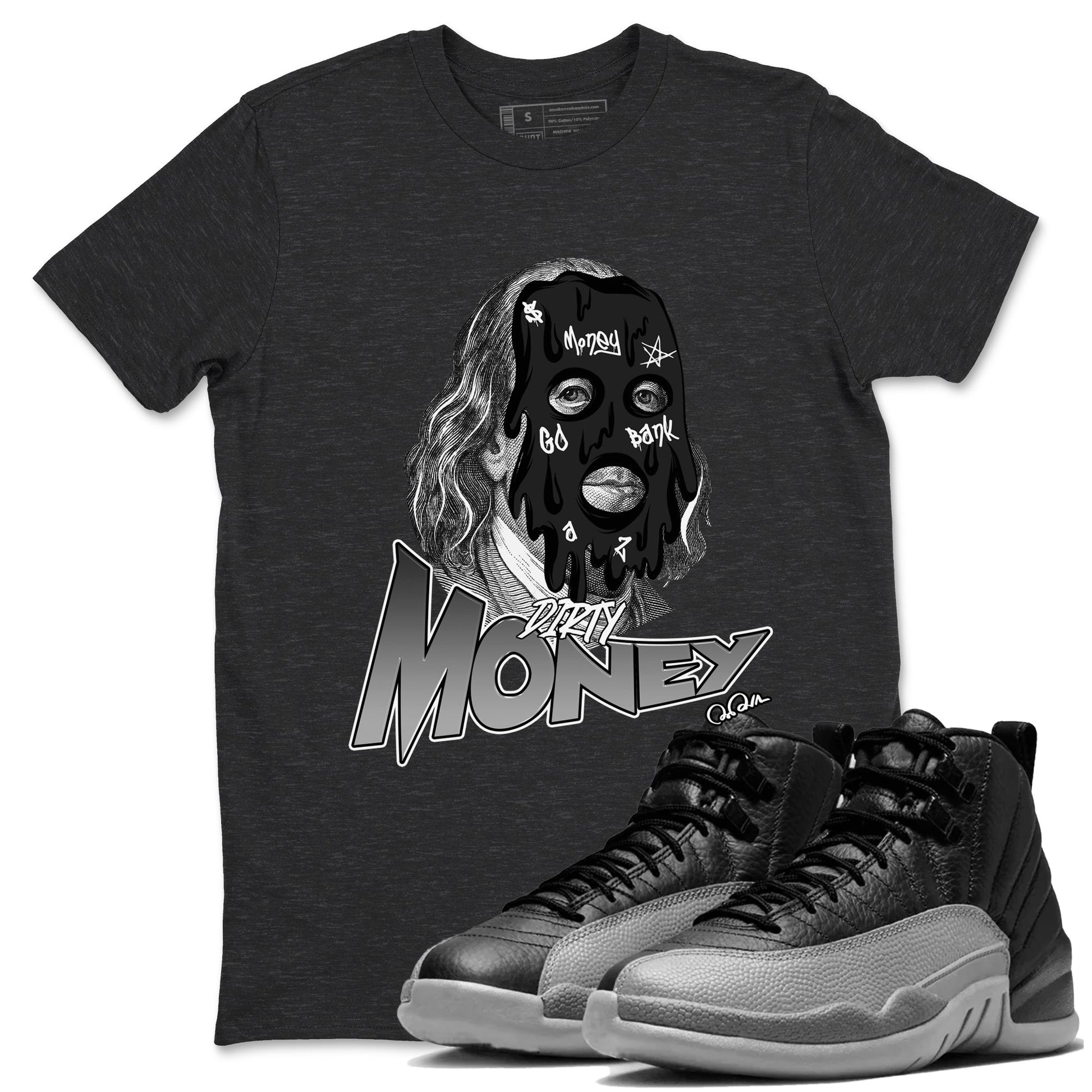 12s Black Wolf Grey shirts to match jordans Dirty Money sneaker match tees Air Jordan 12 Barons match shoes to clothes SNRT Sneaker Tees unisex cotton Charcoal Heather 1 shirts