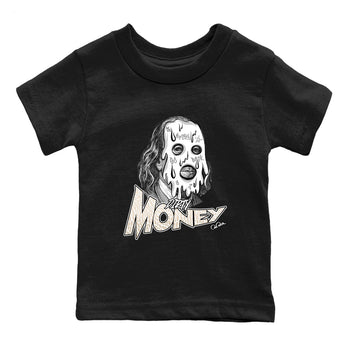 Dirty Money baby and kids t-shirt crafted for little sneakerheads to shine with the Air Jordan 3 Pure Money sneakers, displayed in Black 2.