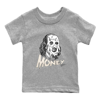 Dirty Money baby and kids t-shirt crafted for little sneakerheads to shine with the Air Jordan 3 Pure Money sneakers, displayed in Heather Grey 2.