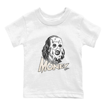Dirty Money baby and kids t-shirt crafted for little sneakerheads to shine with the Air Jordan 3 Pure Money sneakers, displayed in White 2.