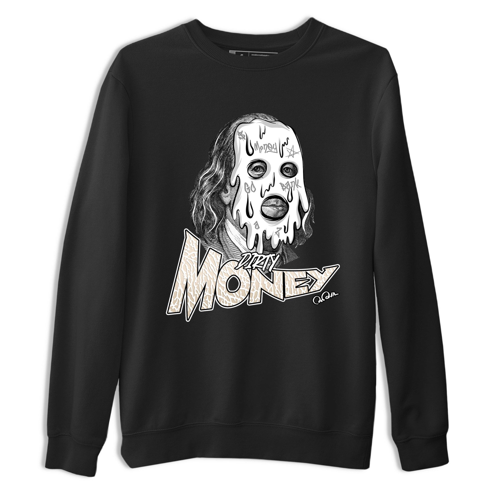 Dirty Money sneaker match t-shirt styled to complete your fit with the Air Jordan 3 Pure Money sneakers, shown in Black 2.