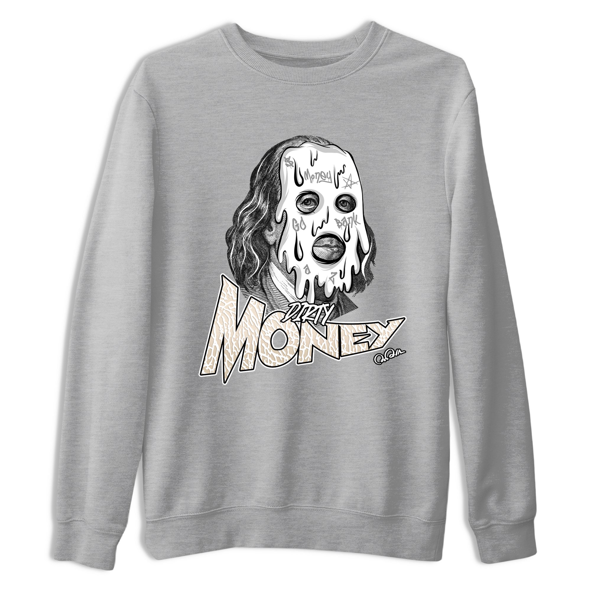 Dirty Money sneaker match t-shirt styled to complete your fit with the Air Jordan 3 Pure Money sneakers, shown in Heather Grey 2.