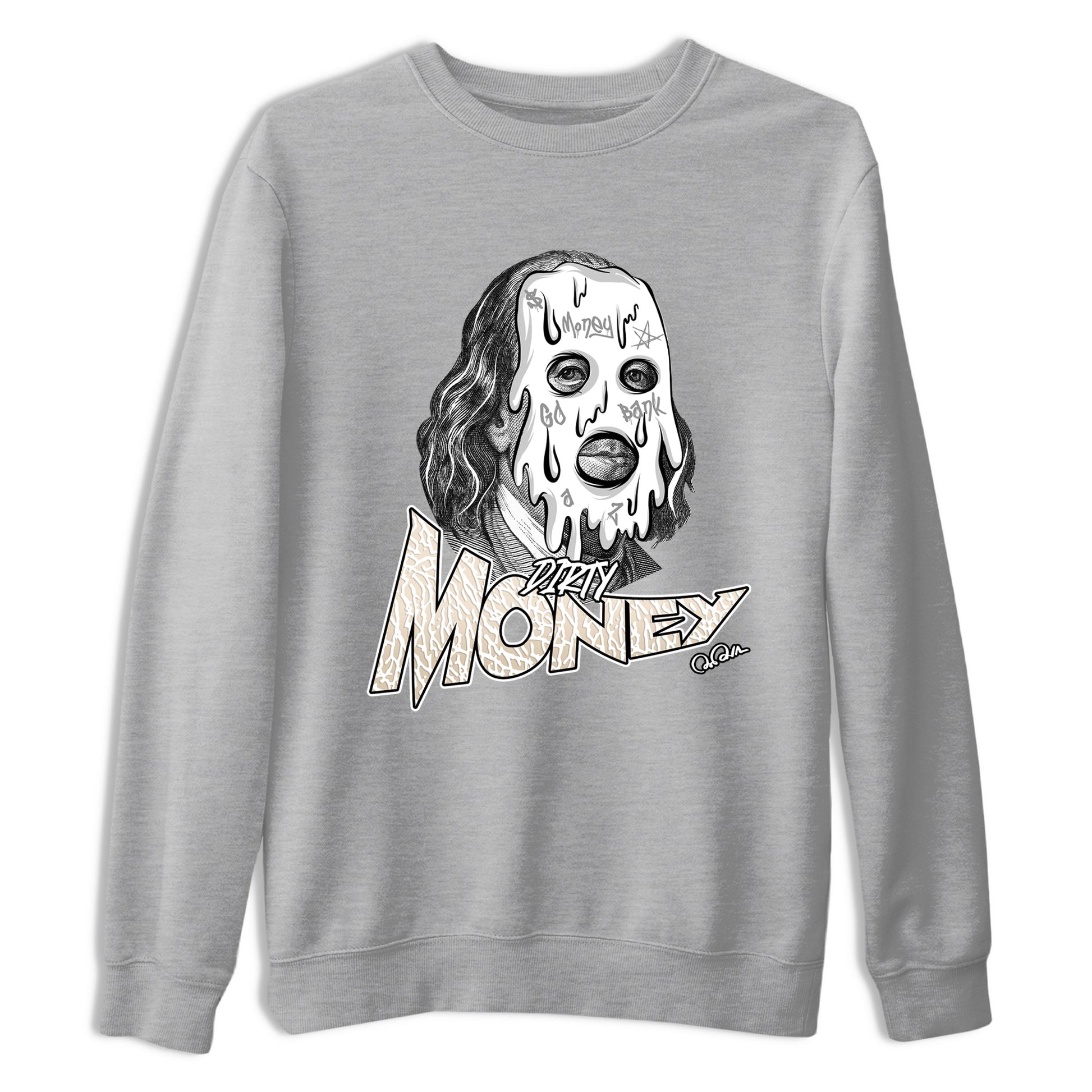 Dirty Money sneaker match t-shirt styled to complete your fit with the Air Jordan 3 Pure Money sneakers, shown in Heather Grey 2.