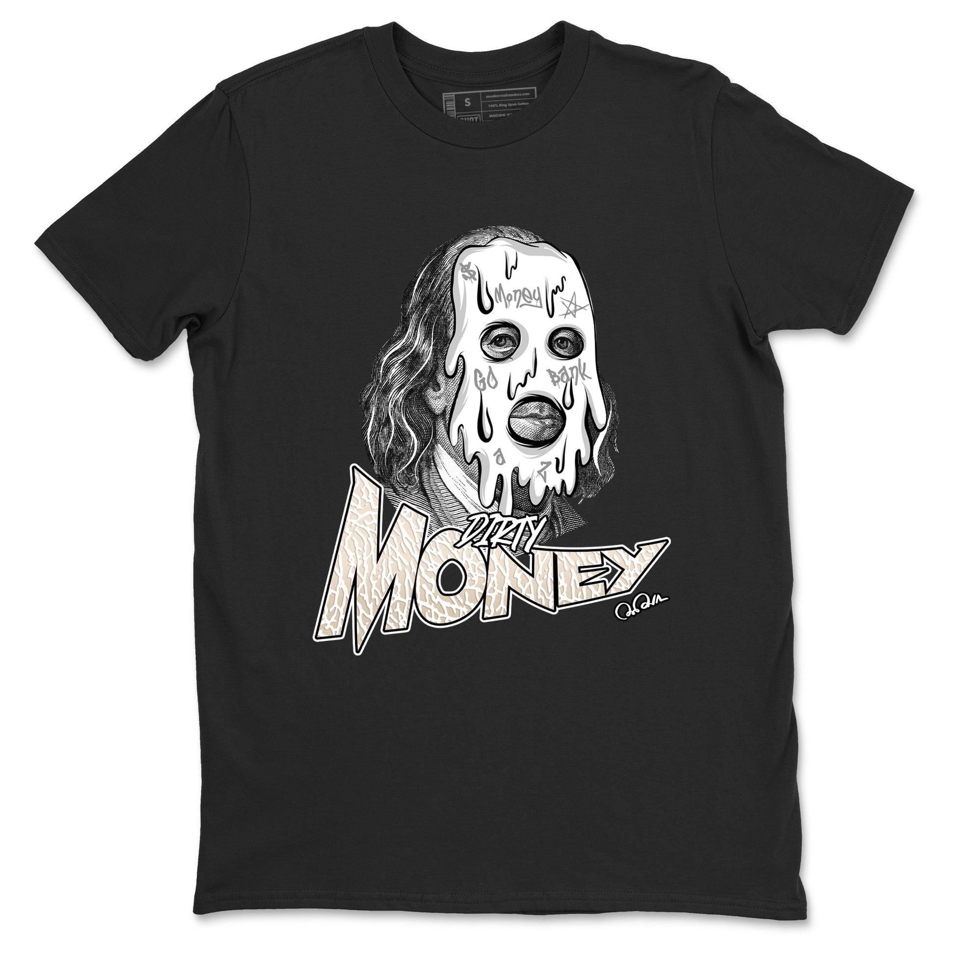Dirty Money sneaker match t-shirt styled to complete your fit with the Air Jordan 3 Pure Money sneakers, shown in Black 2.