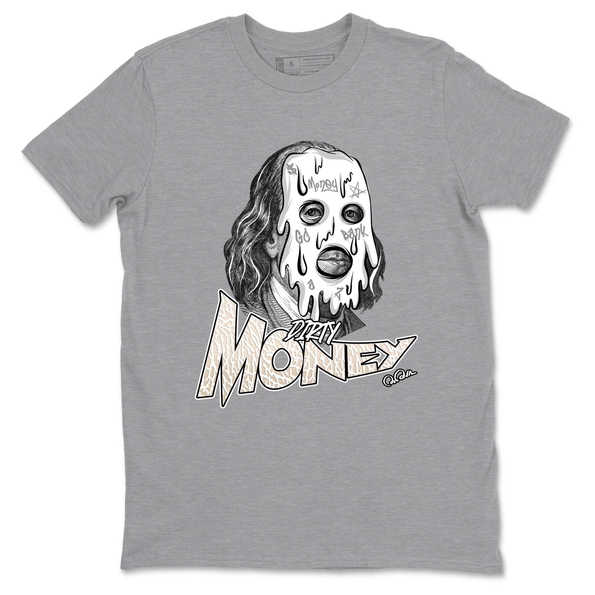 Dirty Money sneaker match t-shirt styled to complete your fit with the Air Jordan 3 Pure Money sneakers, shown in Heather Grey 2.