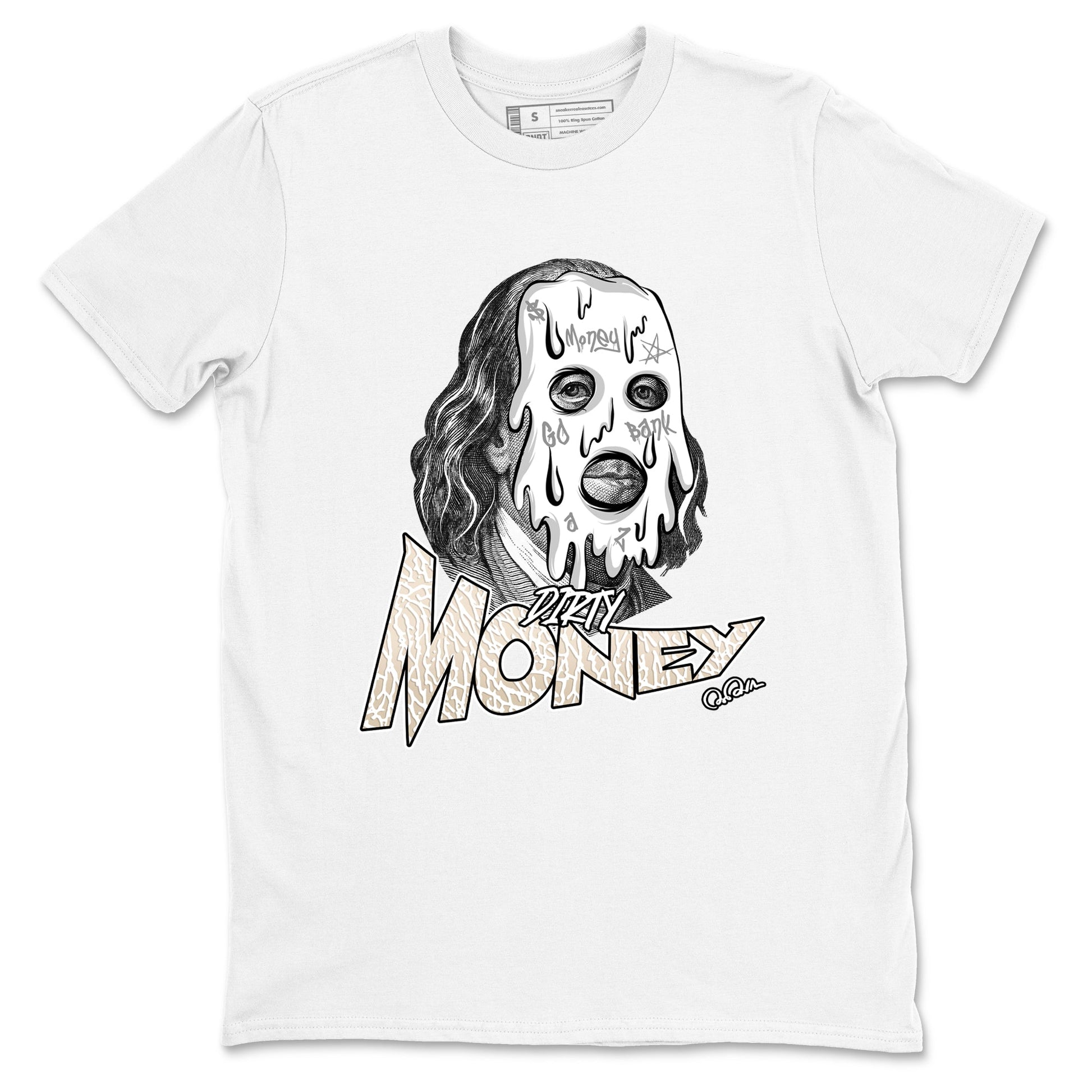 Dirty Money sneaker match t-shirt styled to complete your fit with the Air Jordan 3 Pure Money sneakers, shown in White 2.