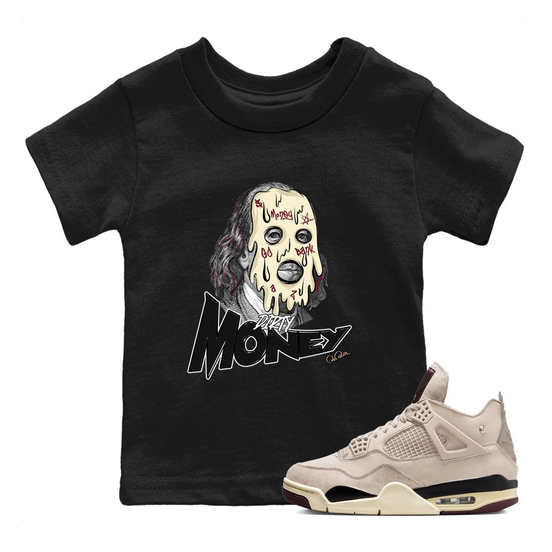 4s A Ma Maniere x Fossil Stone shirts to match jordans Dirty Money sneaker match tees Air Jordan 4 A Ma Maniere x Fossil Stone match shoes to clothes SNRT Sneaker Tees Youth Baby Black 1 tee