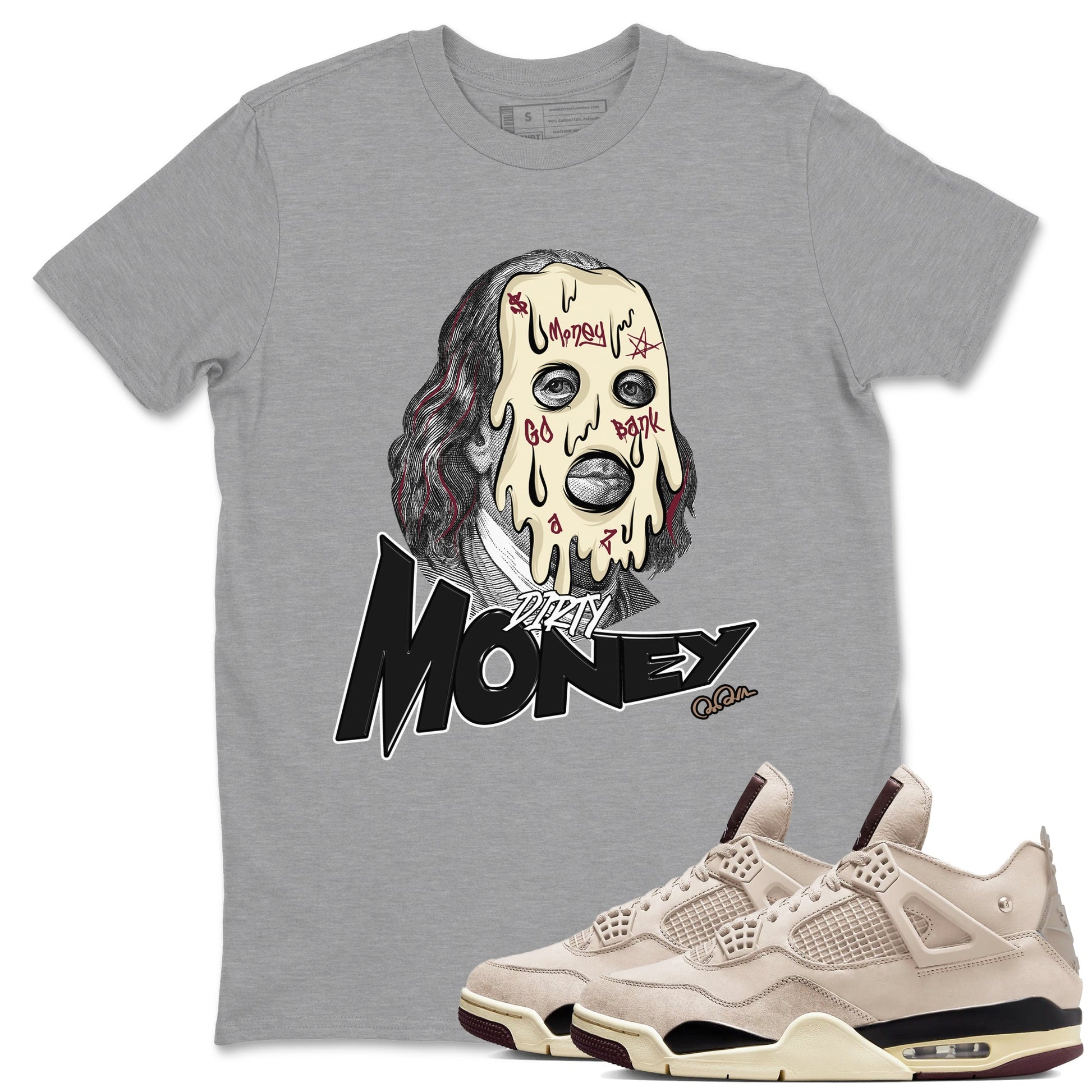 4s A Ma Maniere x Fossil Stone shirts to match jordans Dirty Money sneaker match tees Air Jordan 4 A Ma Maniere x Fossil Stone match shoes to clothes SNRT Sneaker Tees unisex cotton Heather Grey 1 shirts