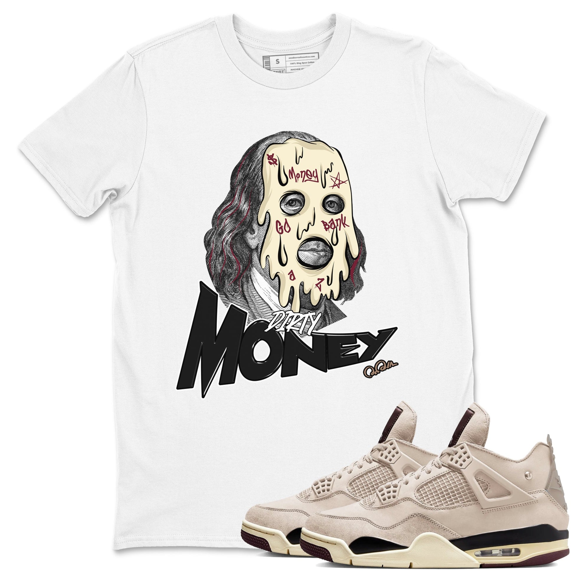 4s A Ma Maniere x Fossil Stone shirts to match jordans Dirty Money sneaker match tees Air Jordan 4 A Ma Maniere x Fossil Stone match shoes to clothes SNRT Sneaker Tees unisex cotton White 1 shirts