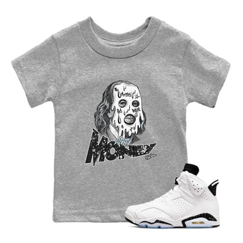 AJ6 White Black shirts to match jordans Dirty Money sneaker match tees Air Jordan 6 White Black SNRT Sneaker Tees streetwear brand Baby and Youth Heather Grey 1 cotton tee