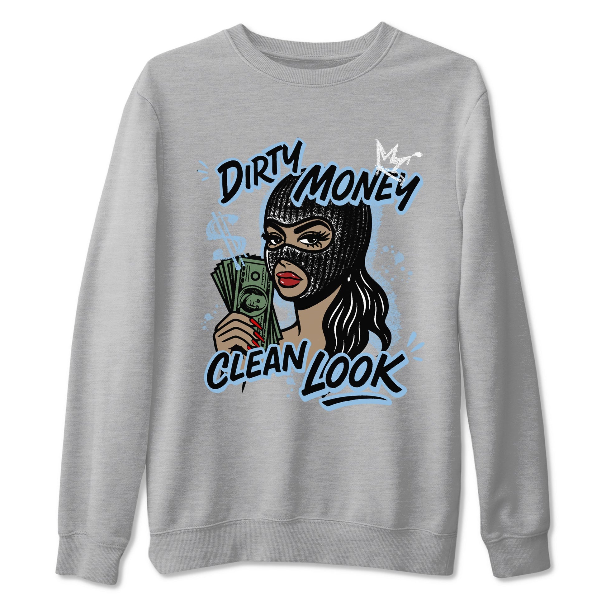 Dirty Money Clean Look sneaker match t-shirt styled to complete your fit with the Air Foamposite One Psychic Blue sneakers, shown in Heather Grey 2.