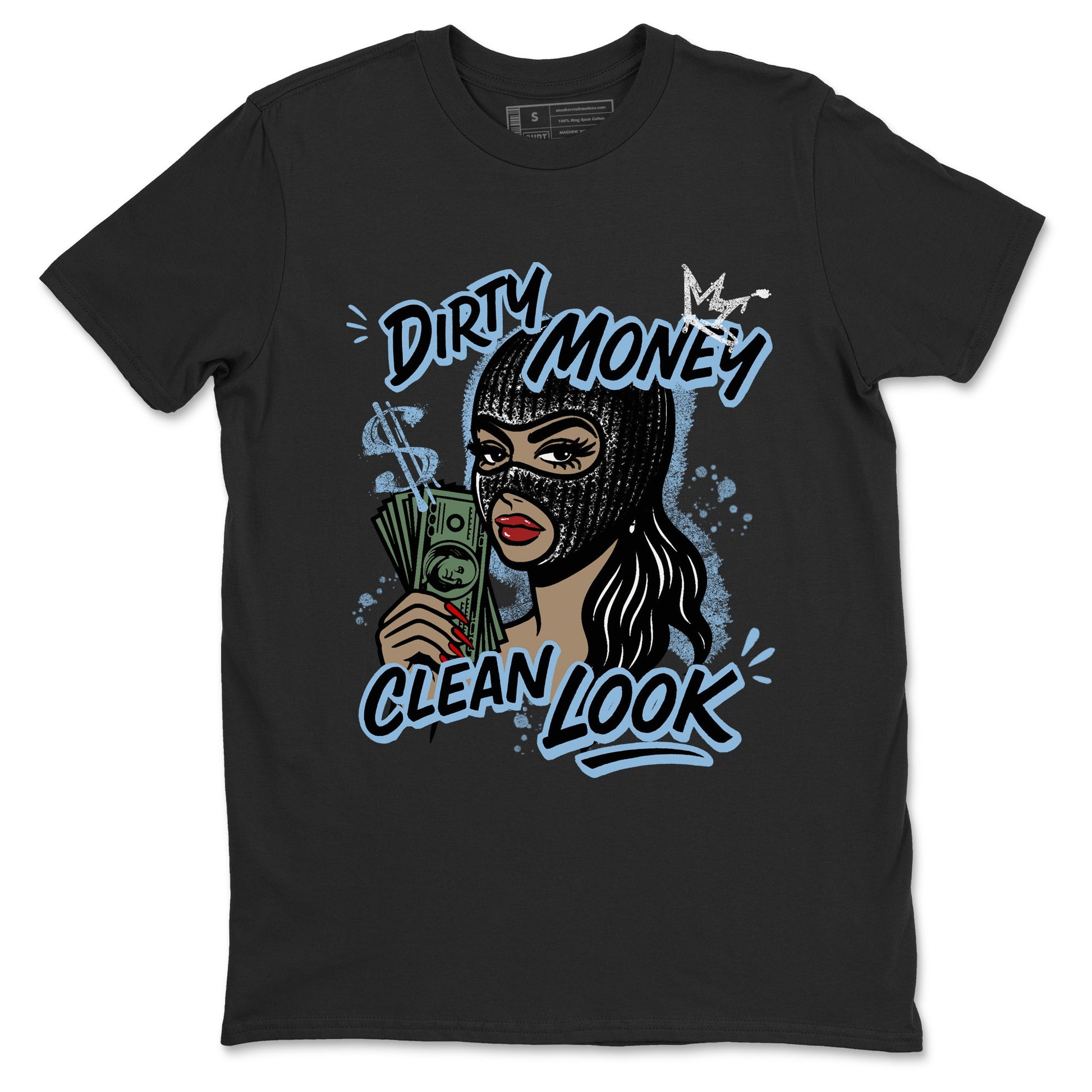Dirty Money Clean Look sneaker match t-shirt styled to complete your fit with the Air Foamposite One Psychic Blue sneakers, shown in Black 2.