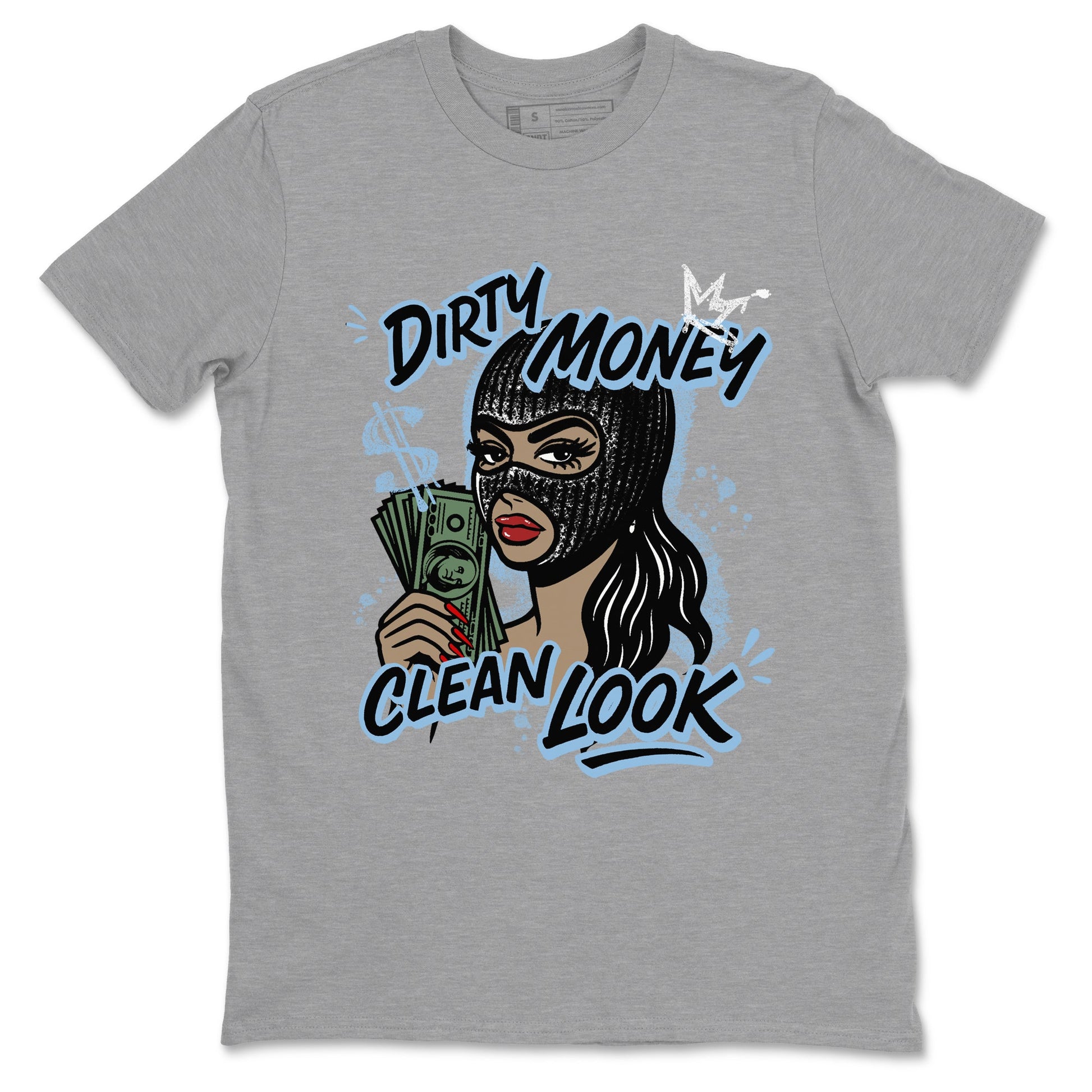 Dirty Money Clean Look sneaker match t-shirt styled to complete your fit with the Air Foamposite One Psychic Blue sneakers, shown in Heather Grey 2.