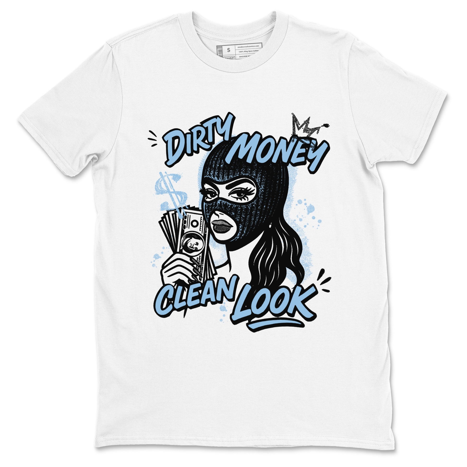 Dirty Money Clean Look sneaker match t-shirt styled to complete your fit with the Air Foamposite One Psychic Blue sneakers, shown in White 2.