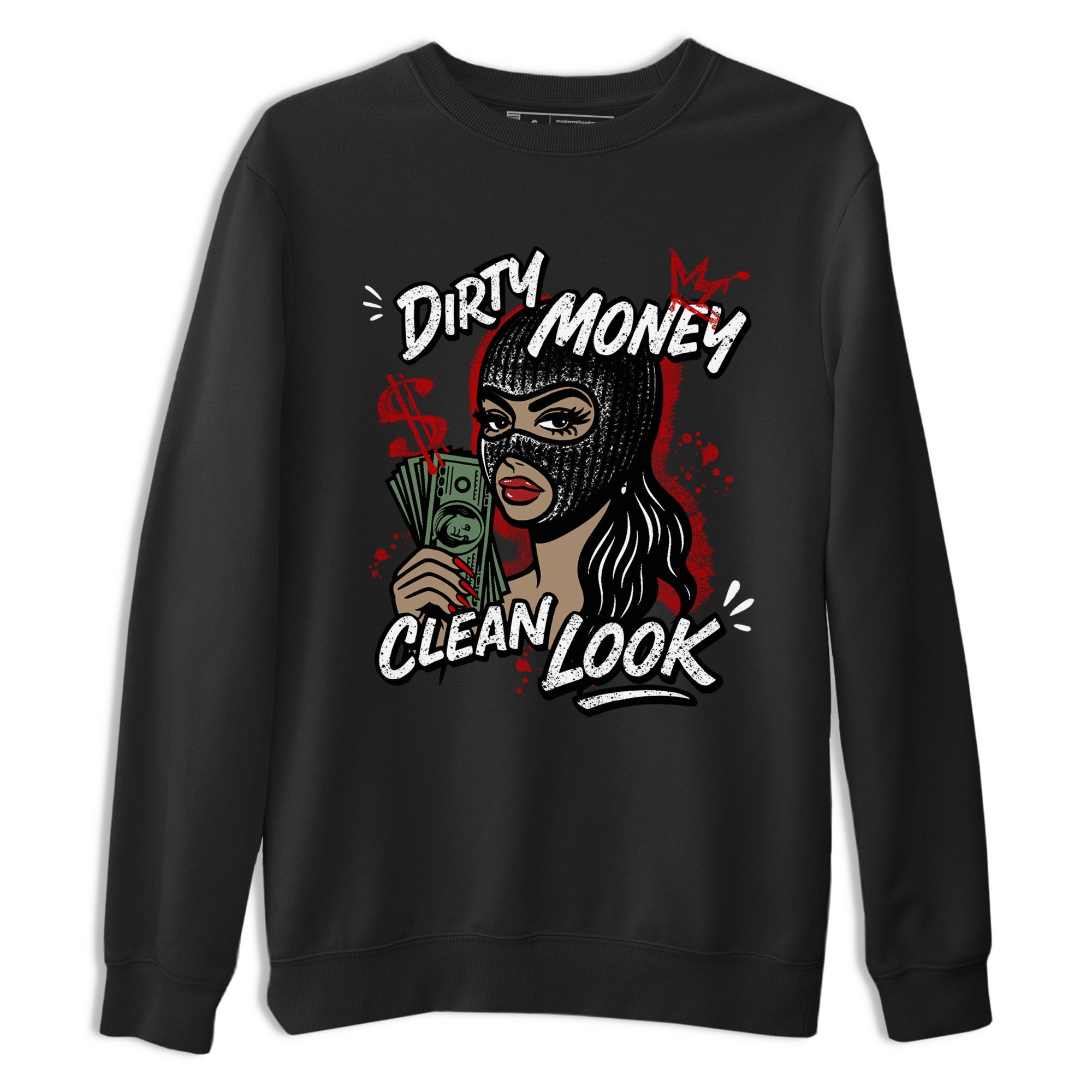 Dirty Money Clean Look sneaker match t-shirt styled to complete your fit with the Air Force 1 University Red sneakers, AF1 Terror Squad shown in Black 2.