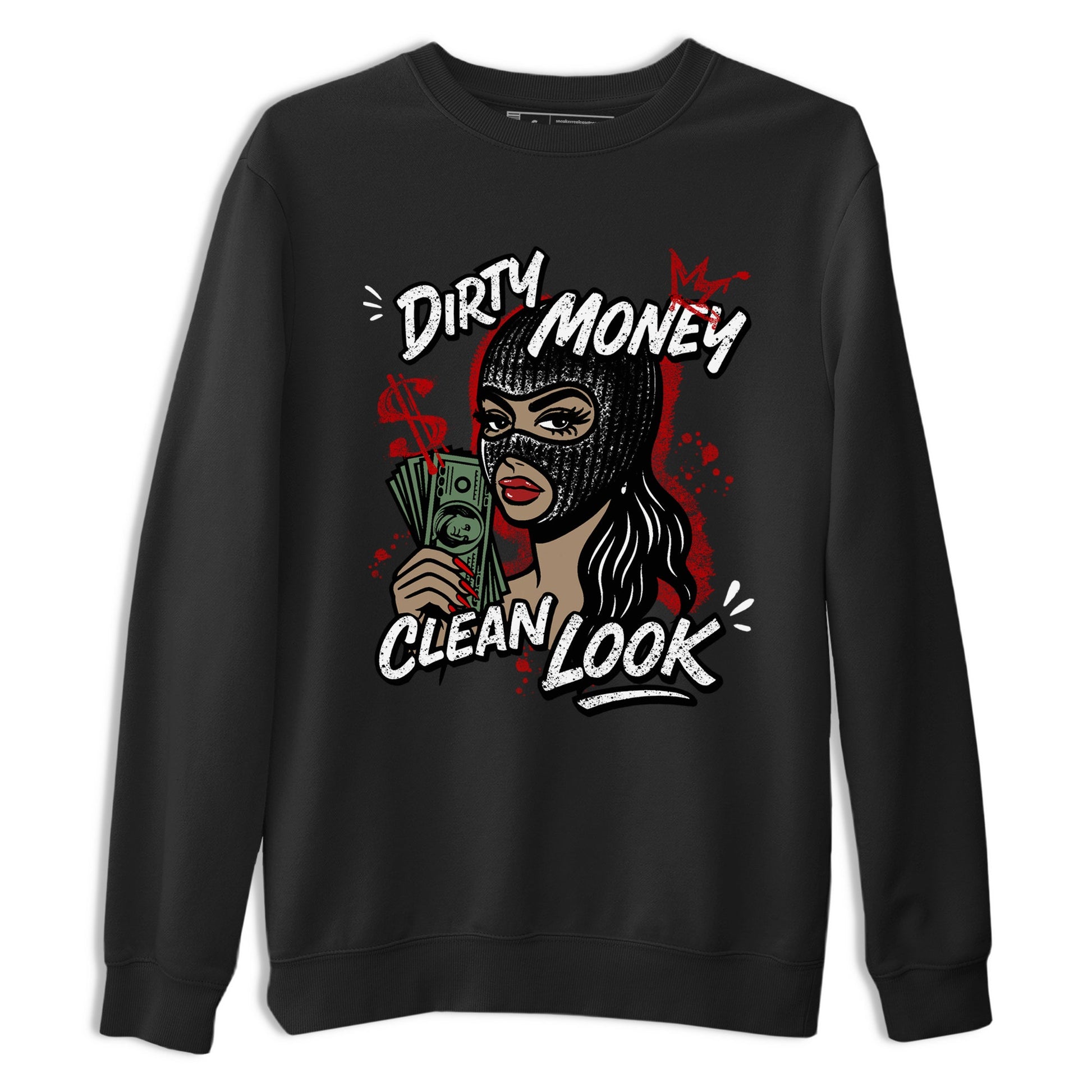 Dirty Money Clean Look sneaker match t-shirt styled to complete your fit with the Air Force 1 University Red sneakers, AF1 Terror Squad shown in Black 2.