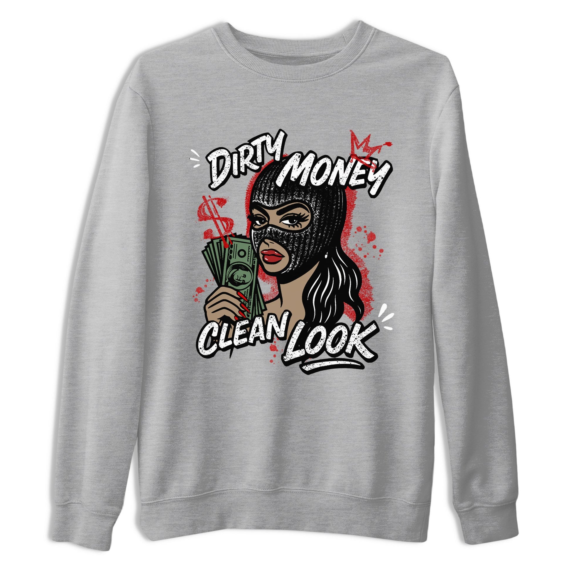 Dirty Money Clean Look sneaker match t-shirt styled to complete your fit with the Air Force 1 University Red sneakers, AF1 Terror Squad shown in Heather Grey 2.
