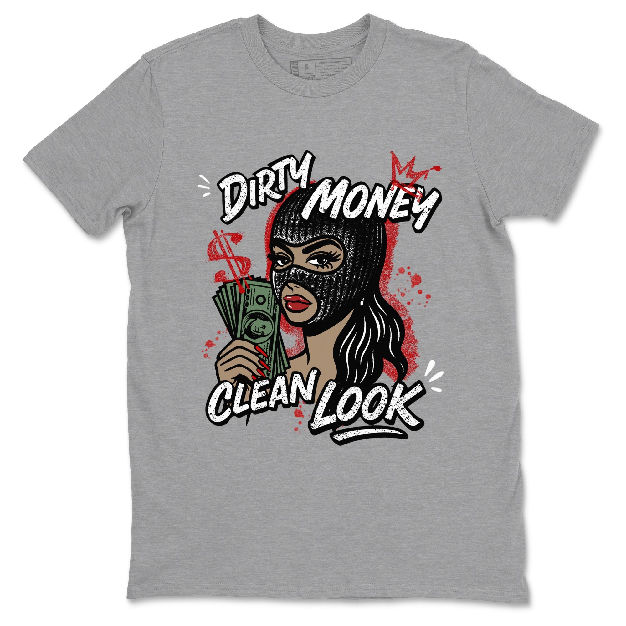 Dirty Money Clean Look sneaker match t-shirt styled to complete your fit with the Air Force 1 University Red sneakers, AF1 Terror Squad shown in Heather Grey 2.