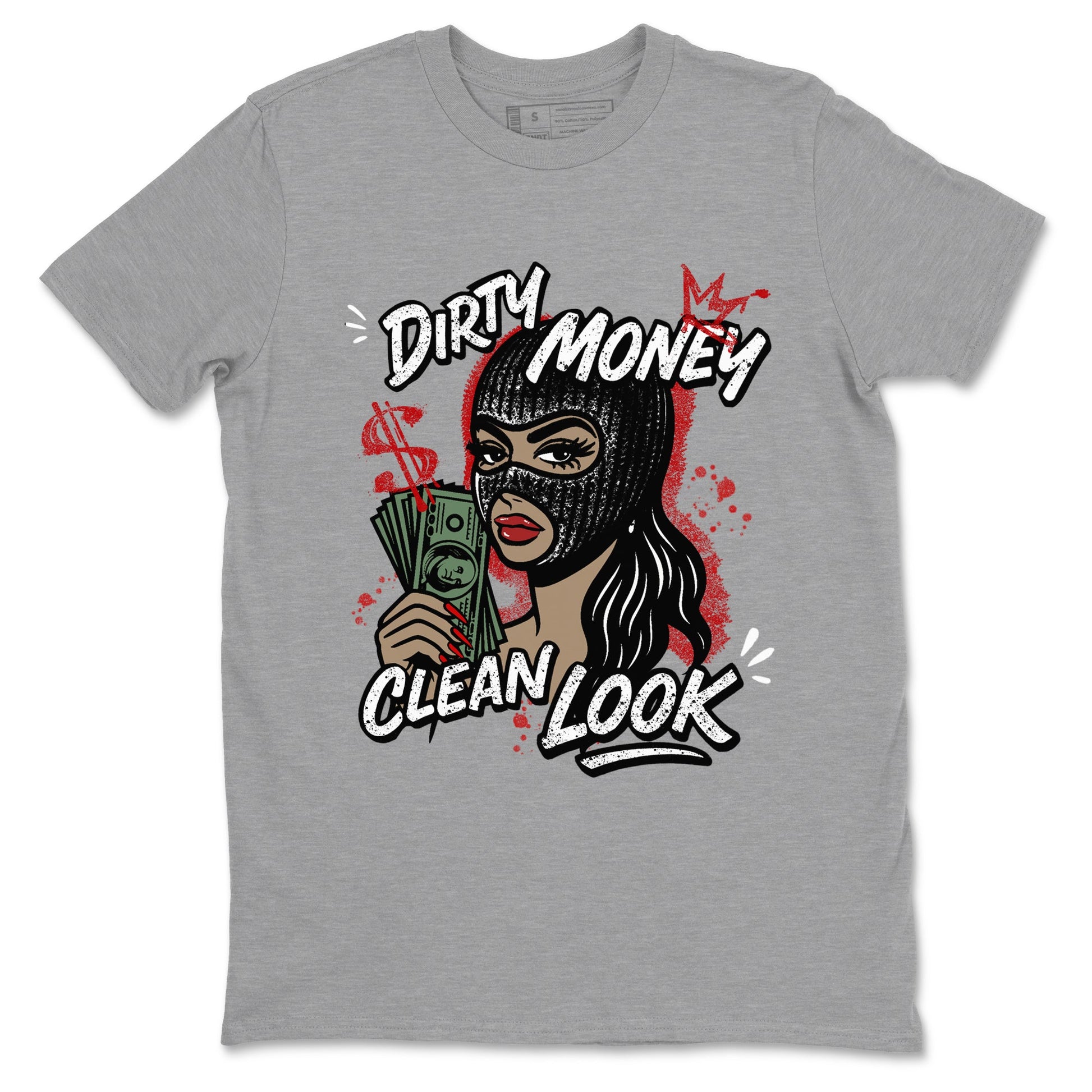 Dirty Money Clean Look sneaker match t-shirt styled to complete your fit with the Air Force 1 University Red sneakers, AF1 Terror Squad shown in Heather Grey 2.