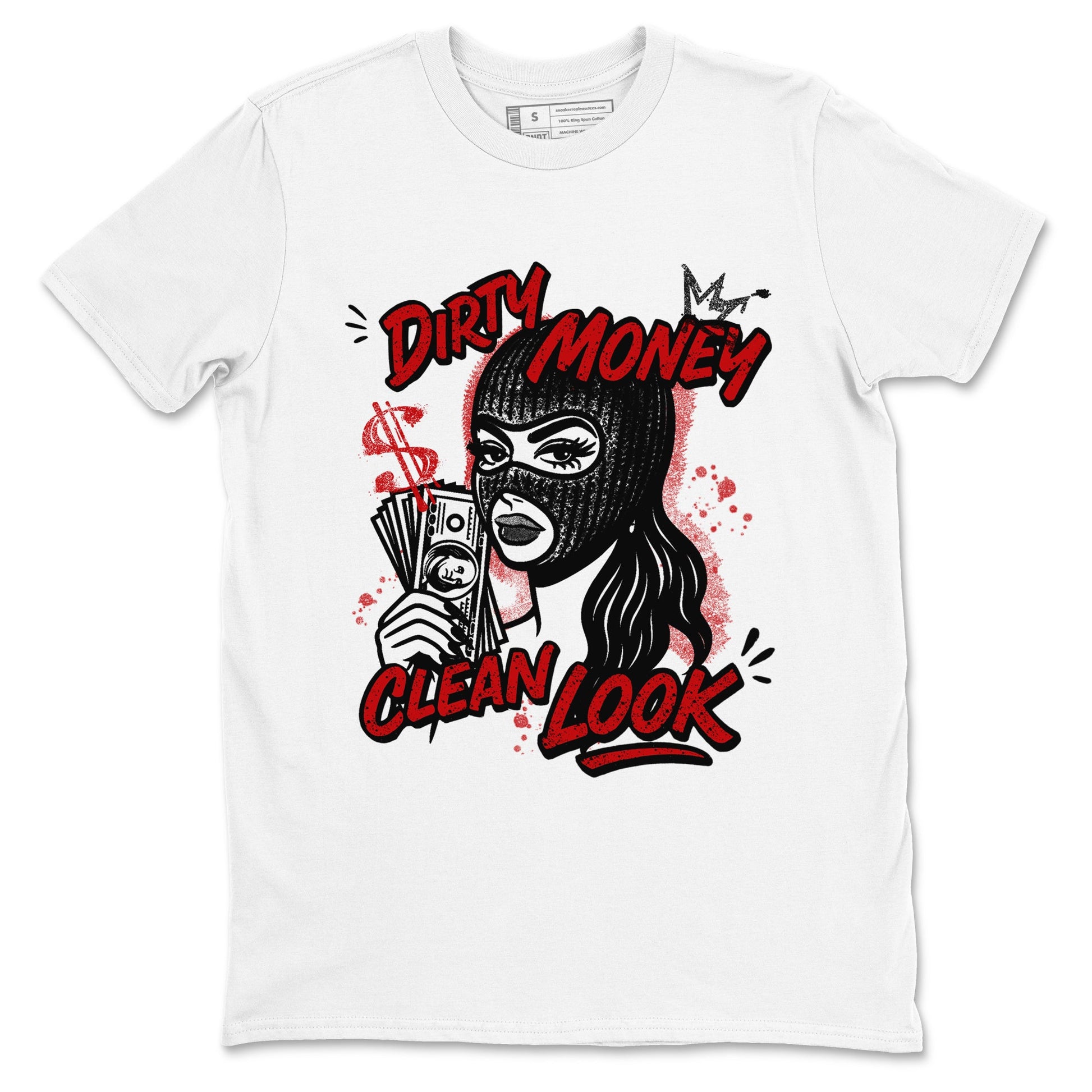 Dirty Money Clean Look sneaker match t-shirt styled to complete your fit with the Air Force 1 University Red sneakers, AF1 Terror Squad shown in White 2.