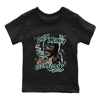 Dirty Money Clean Look baby and kids t-shirt crafted for little sneakerheads to shine with the Air Jordan 11 Igloo sneakers, displayed in Black 2.