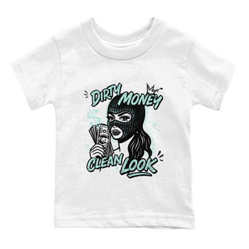 Dirty Money Clean Look baby and kids t-shirt crafted for little sneakerheads to shine with the Air Jordan 11 Igloo sneakers, displayed in White 2.