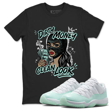 Dirty Money Clean Look sneaker match t-shirt styled to complete your fit with the Air Jordan 11 Igloo sneakers, shown in Black 1.