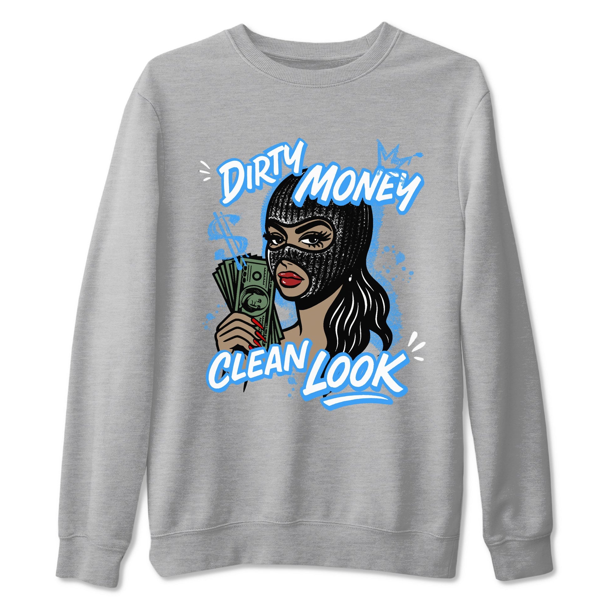 Dirty Money Clean Look sneaker match t-shirt styled to complete your fit with the Air Jordan 12 White and University Blue sneakers, shown in Heather Grey 2.