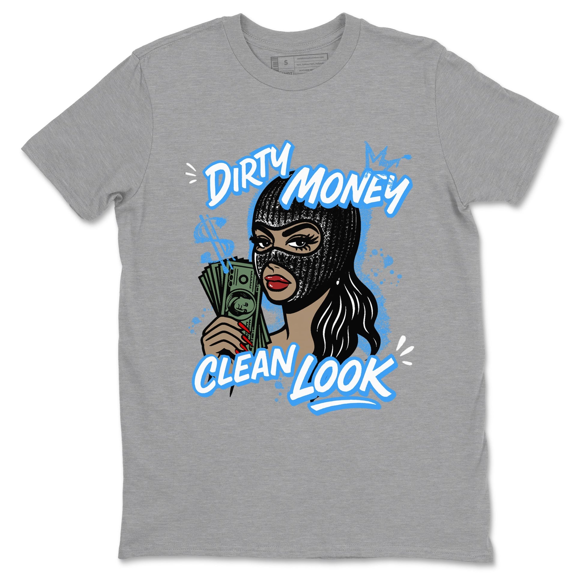 Dirty Money Clean Look sneaker match t-shirt styled to complete your fit with the Air Jordan 12 White and University Blue sneakers, shown in Heather Grey 2.