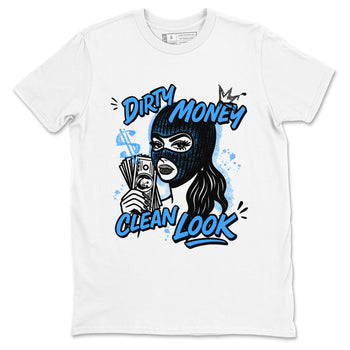 Dirty Money Clean Look sneaker match t-shirt styled to complete your fit with the Air Jordan 12 White and University Blue sneakers, shown in White 2.
