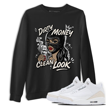 Dirty Money Clean Look sneaker match t-shirt styled to complete your fit with the Air Jordan 3 Pure Money sneakers, shown in Black 1.