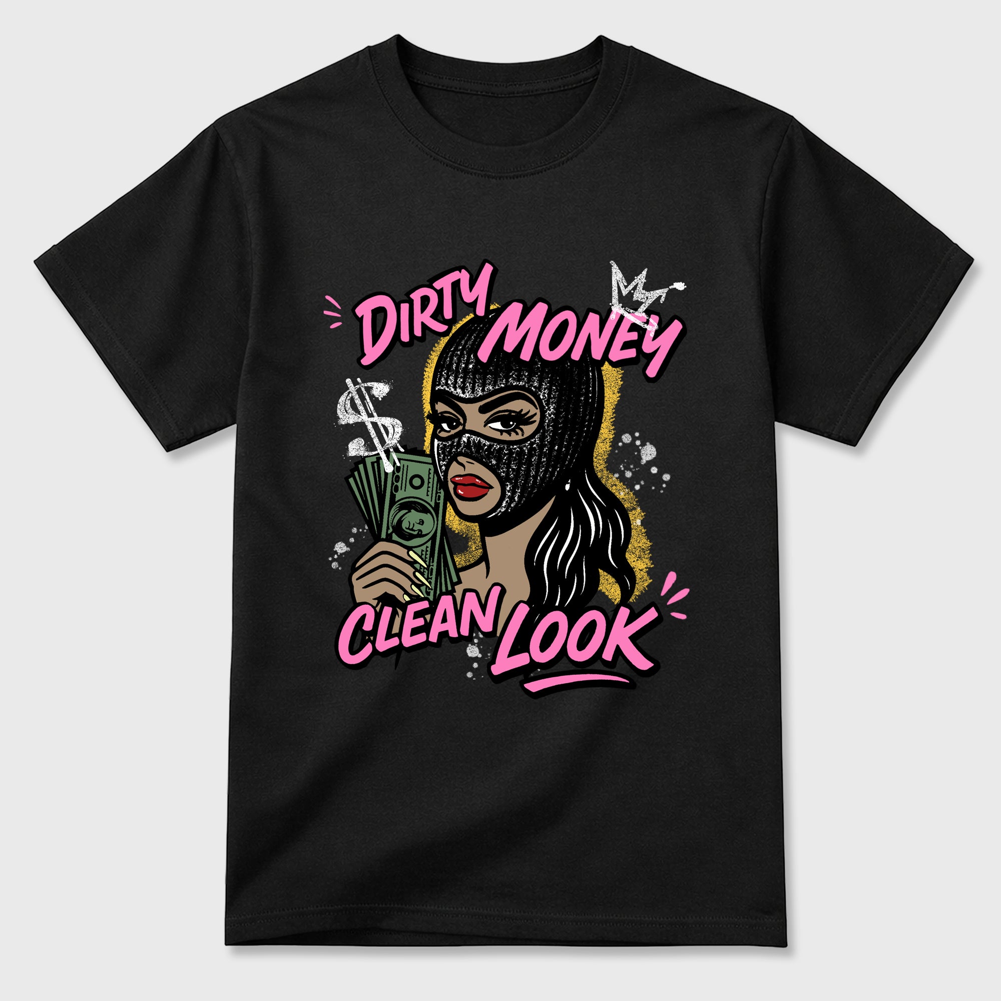 Dirty Money Clean Look Graphic T-Shirt featuring original streetwear artwork designed to match the Air Jordan 4 Comic. Black 2 Graphic T-Shirt.