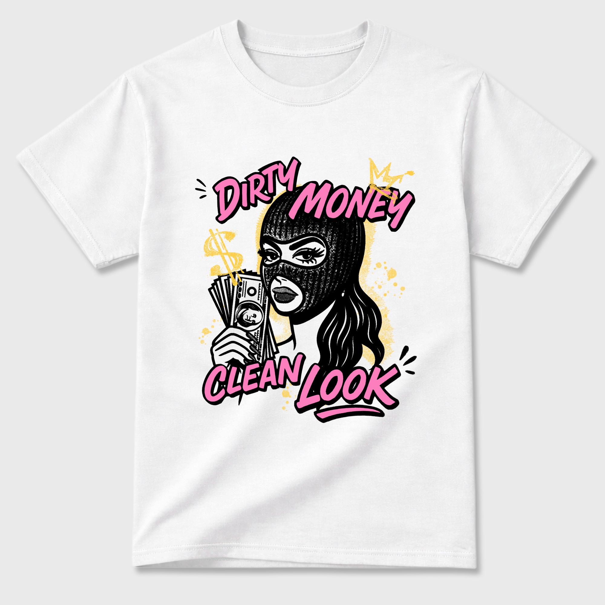 Dirty Money Clean Look Graphic T-Shirt featuring original streetwear artwork designed to match the Air Jordan 4 Comic. White 2 Graphic T-Shirt.