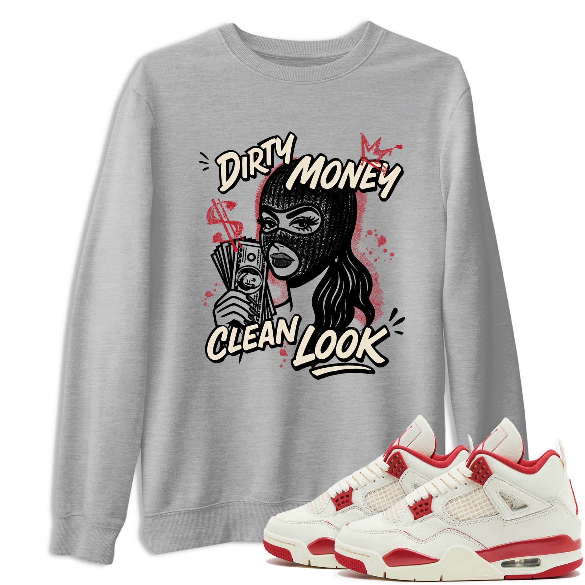 Sneaker match tees – Sneaker Tees To Match Air Jordan 4 Valentines Day Shoes – Dirty Money Clean Look Tee Heather Grey 1