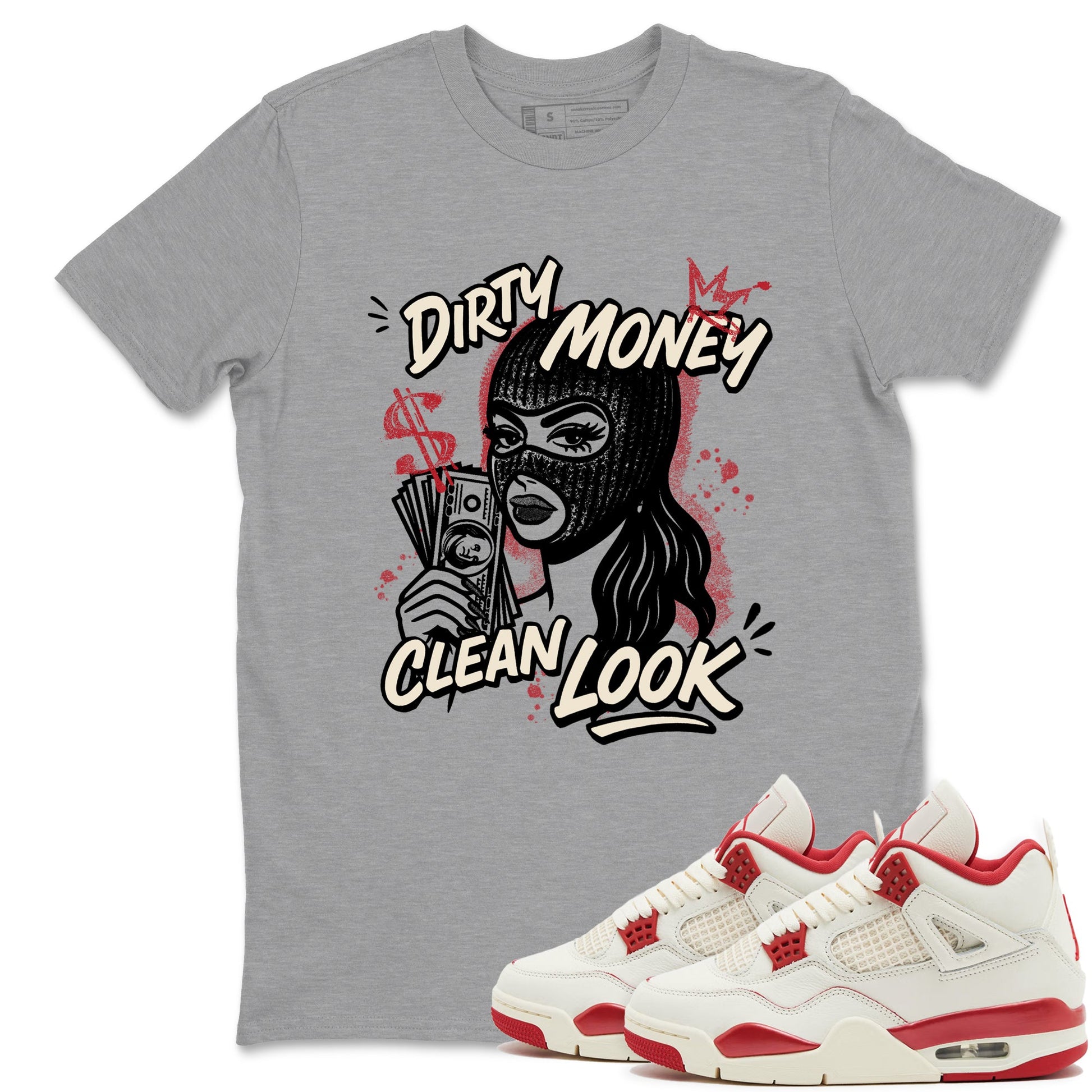 Sneaker match tees – Sneaker Tees To Match Air Jordan 4 Valentines Day Shoes – Dirty Money Clean Look Tee Heather Grey 1