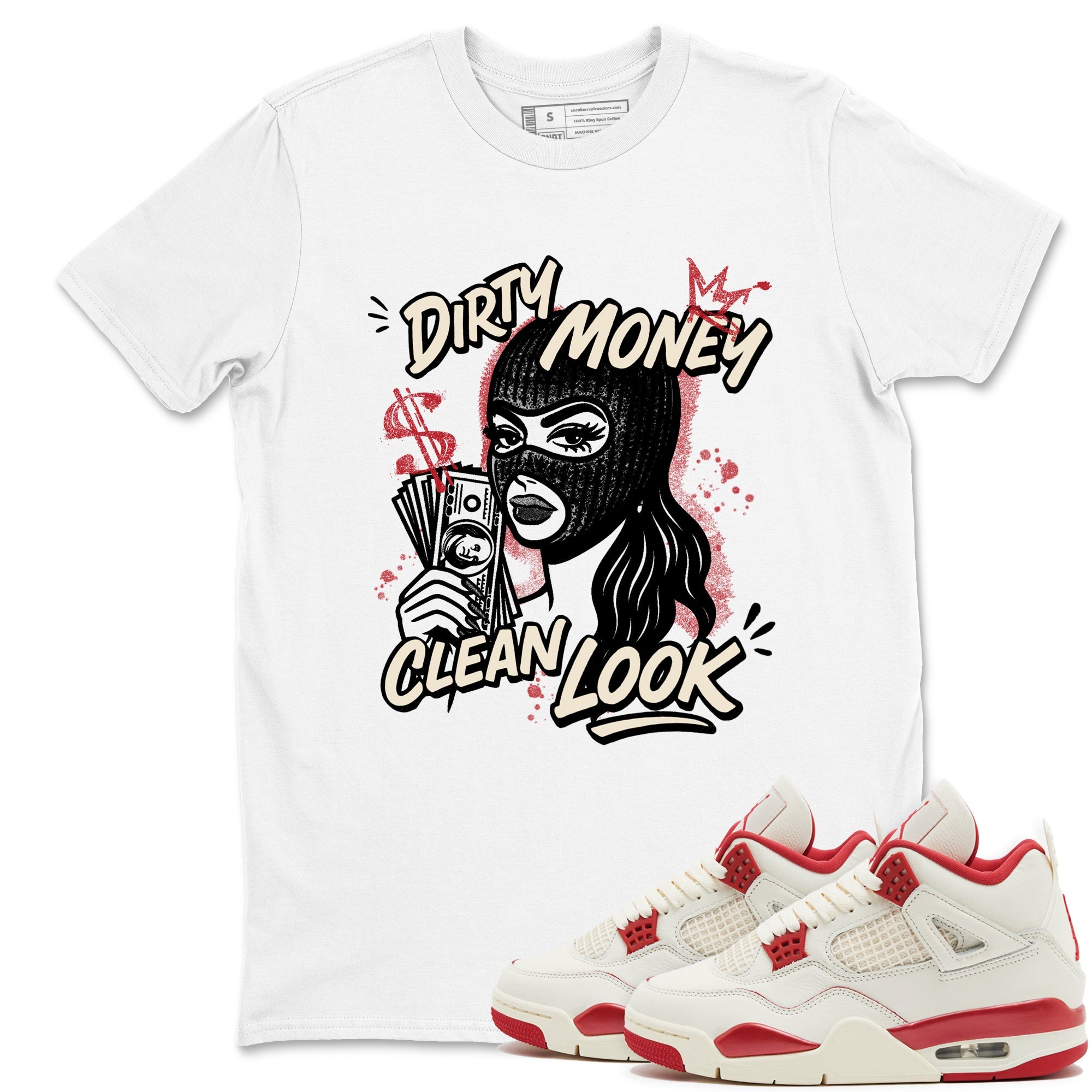 Sneaker match tees – Sneaker Tees To Match Air Jordan 4 Valentines Day Shoes – Dirty Money Clean Look Tee White 1