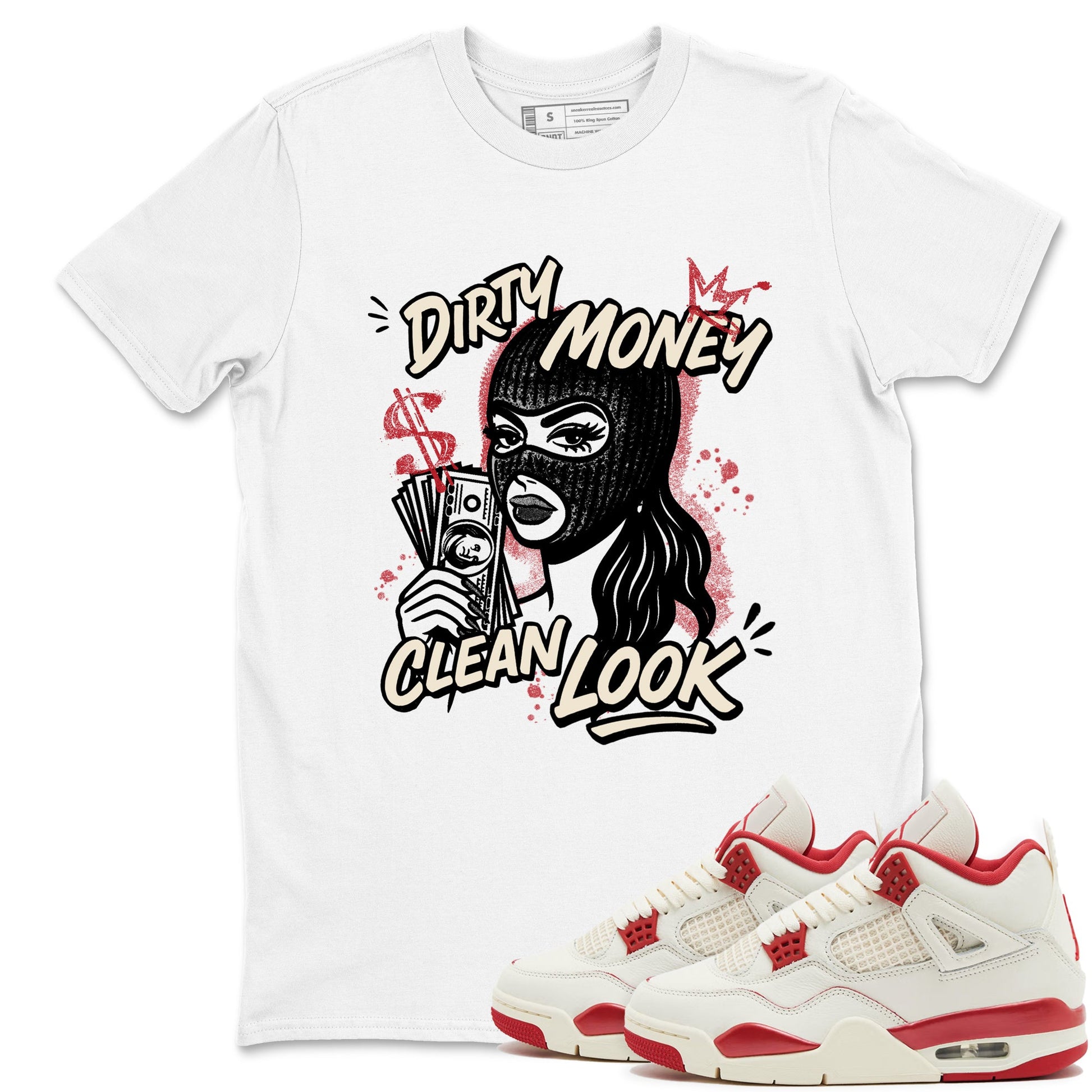 Sneaker match tees – Sneaker Tees To Match Air Jordan 4 Valentines Day Shoes – Dirty Money Clean Look Tee White 1