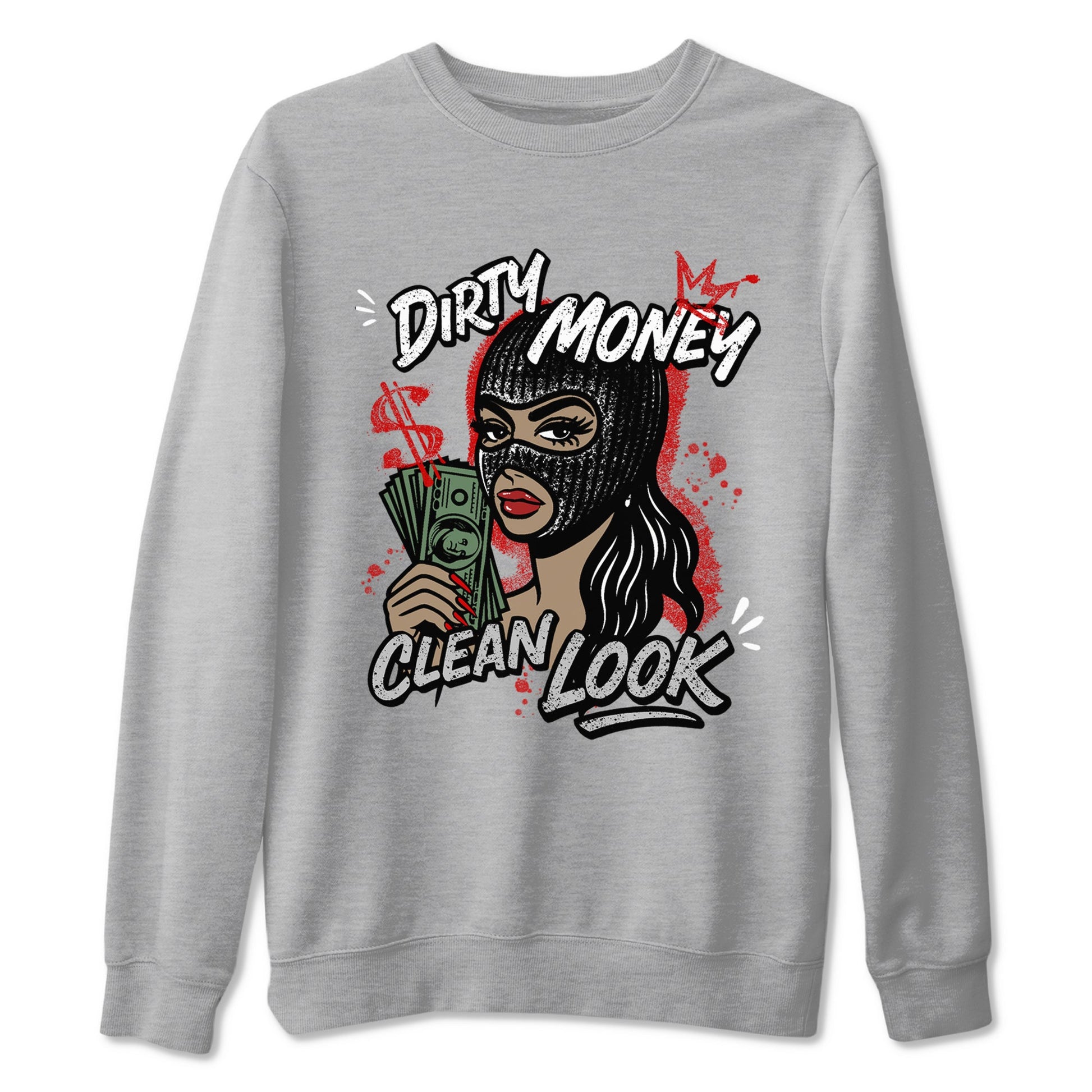 Dirty Money Clean Look sneaker match t-shirt styled to complete your fit with the Air Jordan 4 White Cement sneakers, shown in Heather Grey 2.