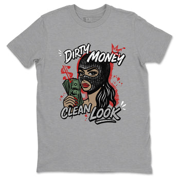 Dirty Money Clean Look sneaker match t-shirt styled to complete your fit with the Air Jordan 4 White Cement sneakers, shown in Heather Grey 2.