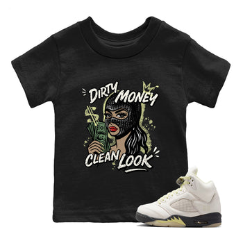 Sneaker match tees – Sneaker Tees To Match Air Jordan 5 Luminous Green Shoes – Dirty Money Clean Look Kids T-Shirt Black 1