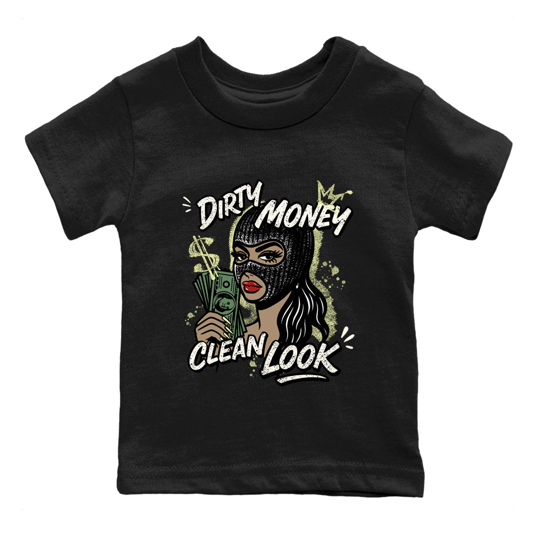 Sneaker match tees – Sneaker Tees To Match Air Jordan 5 Luminous Green Shoes – Dirty Money Clean Look Kids T-Shirt Black 2