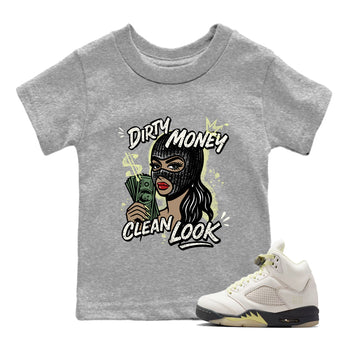 Sneaker match tees – Sneaker Tees To Match Air Jordan 5 Luminous Green Shoes – Dirty Money Clean Look Kids T-Shirt Heather Grey 1