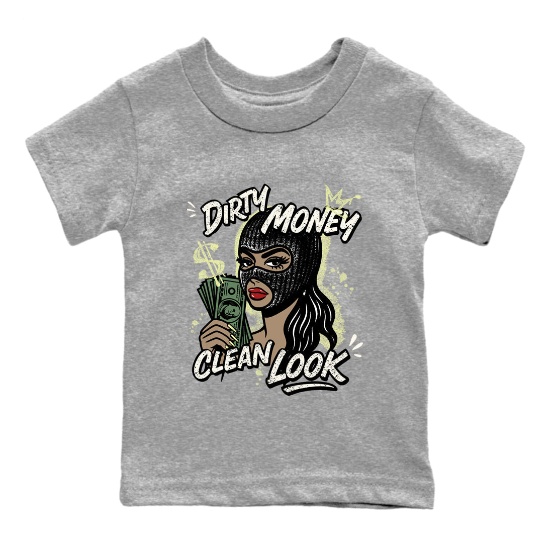 Sneaker match tees – Sneaker Tees To Match Air Jordan 5 Luminous Green Shoes – Dirty Money Clean Look Kids T-Shirt Heather Grey 2