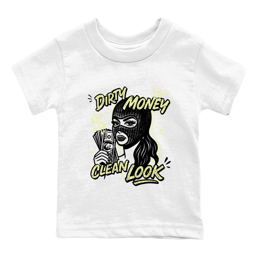 Sneaker match tees – Sneaker Tees To Match Air Jordan 5 Luminous Green Shoes – Dirty Money Clean Look Kids T-Shirt White 2