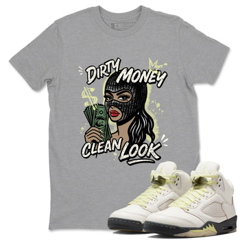 Sneaker match tees – Sneaker Tees To Match Air Jordan 5 Luminous Green Shoes – Dirty Money Clean Look Tee Heather Grey 1