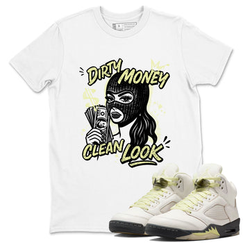 Sneaker match tees – Sneaker Tees To Match Air Jordan 5 Luminous Green Shoes – Dirty Money Clean Look Tee White 1