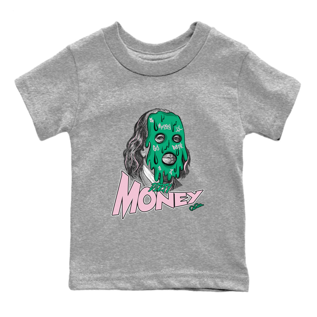 Dunk Low Medium Soft Pink Malachite shirt to match jordans Dirty Money sneaker tees Dunk Medium Soft Pink Malachite SNRT sneaker release tees baby toddler Heather Grey 2 cotton Shirt