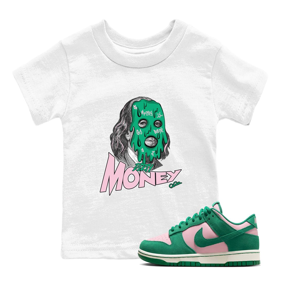 Dunk Low Medium Soft Pink Malachite shirt to match jordans Dirty Money sneaker tees Dunk Medium Soft Pink Malachite SNRT sneaker release tees baby toddler White 1 cotton Shirt