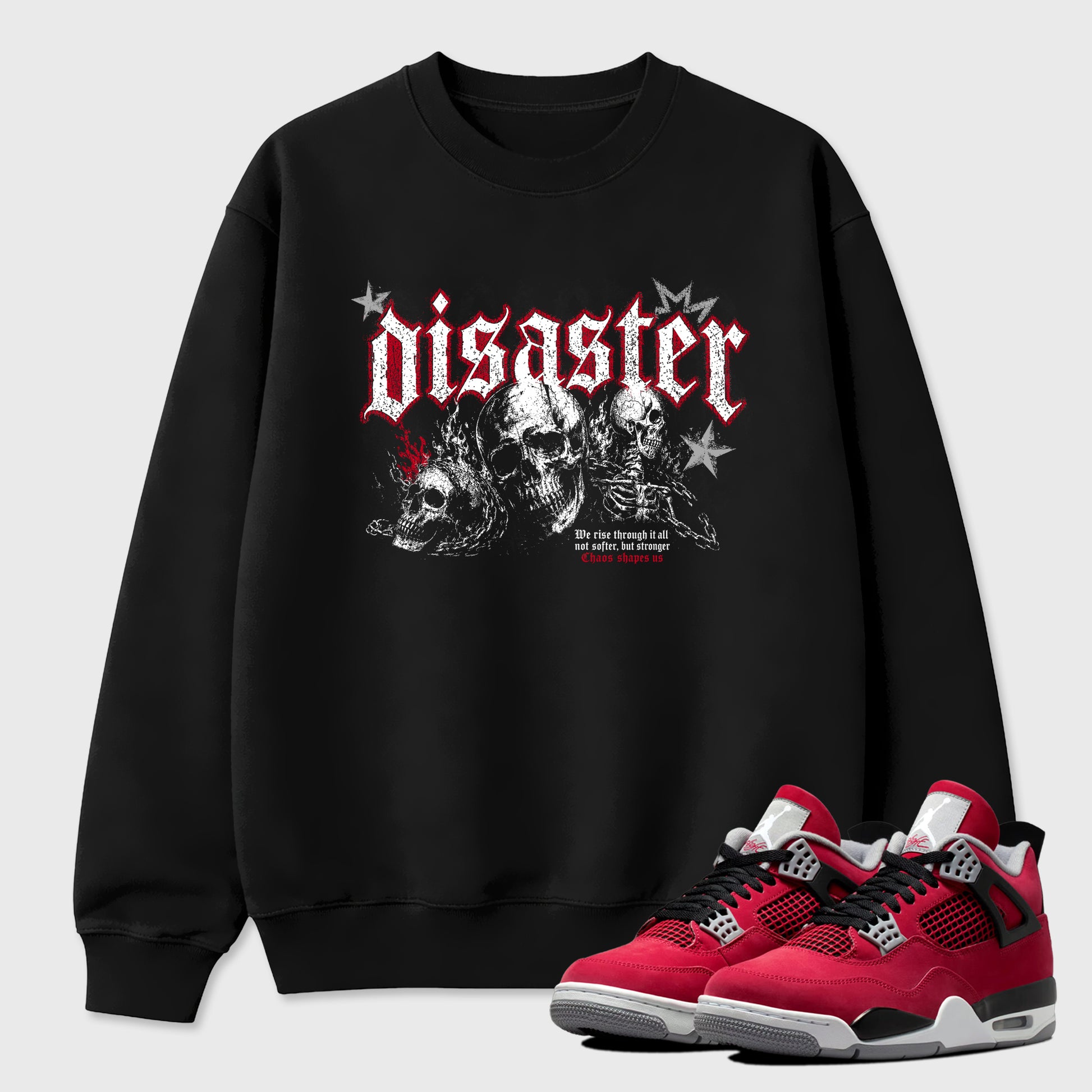 Disaster Graphic T-Shirt sneaker match tee designed for the Air Jordan 4 Toro Bravo, featuring coordinated color options for a perfect streetwear match. Black 1 shirt.